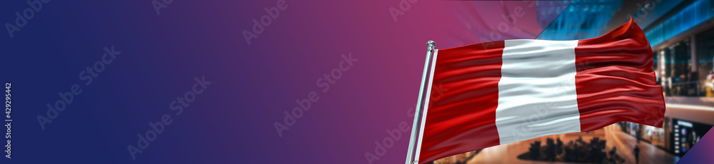 Peru Flag with Shopping Center and large Gradient Single Flag  - obrazy, fototapety, plakaty 