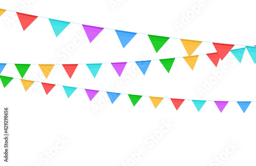 Colorful flags garlands on a rope isolated on a transparent background.Vector