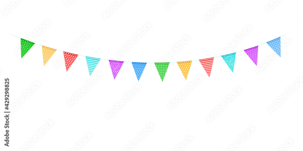 Colorful flags garlands on a rope isolated on a transparent background.Vector