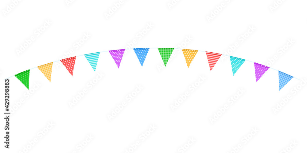 Obraz premium Colorful flags garlands on a rope isolated on a transparent background.Vector