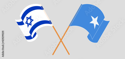 Crossed and waving flags of Israel and Somalia