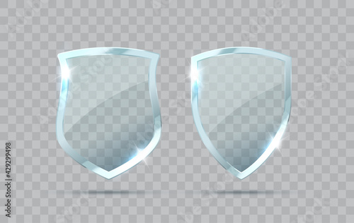 Set of Transparent glass Shield Isolated. Shield protection vector illustration. Vector illustration