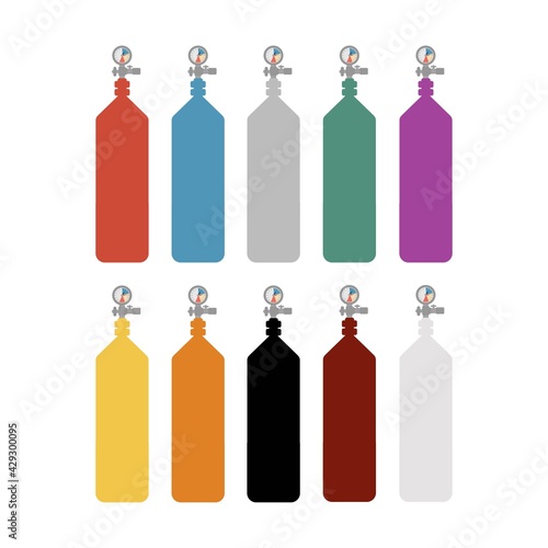 set of gas cylinders of different colors. vector