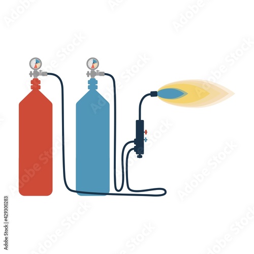 gas welding with cylinders and a torch. vector