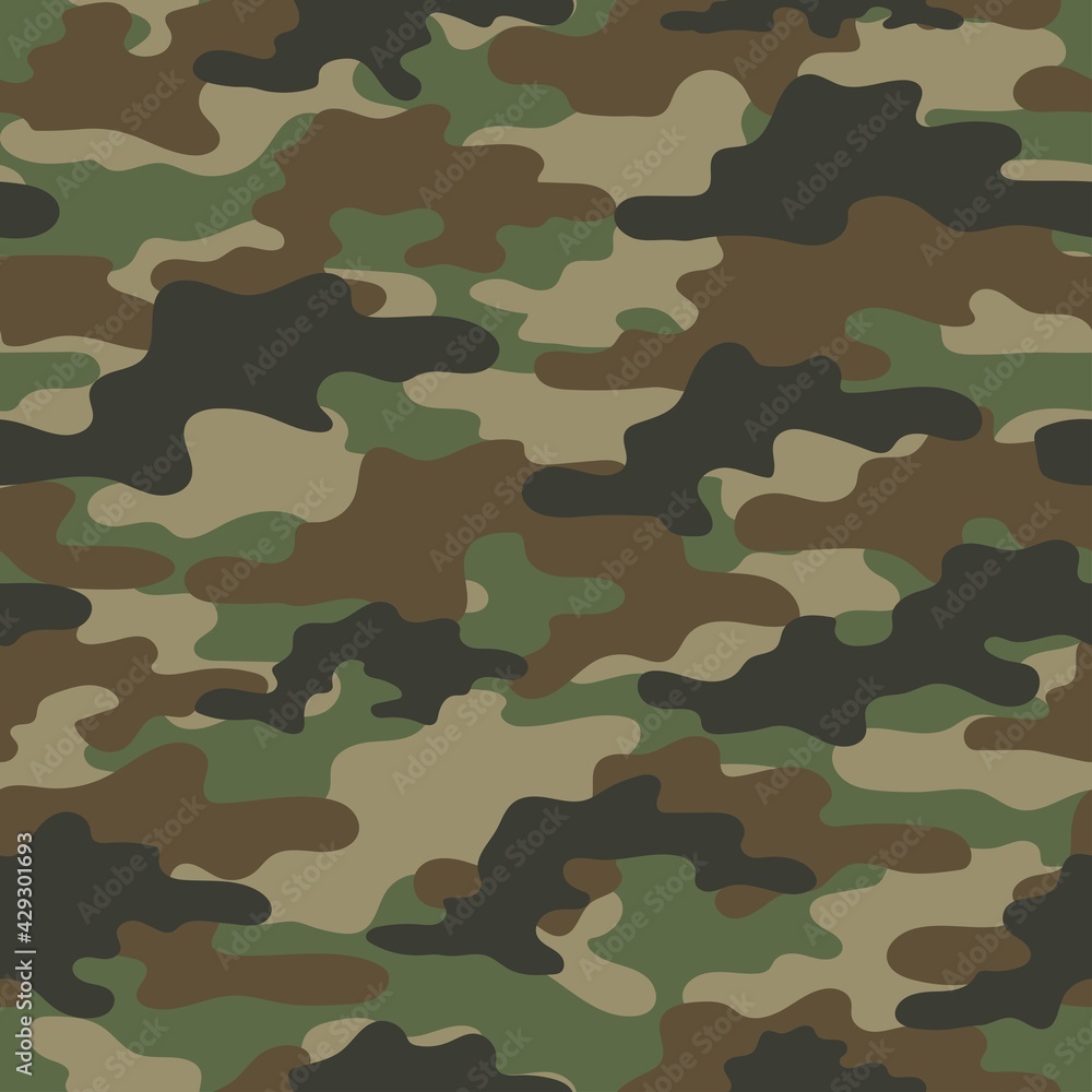 Fototapeta premium Abstract green seamless military camo texture for print. Forest background. Vector