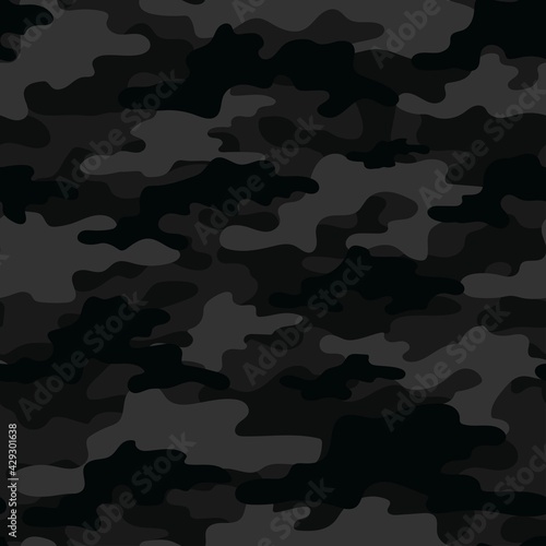 Abstract seamless military camo texture for print. Forest background. Vector dark