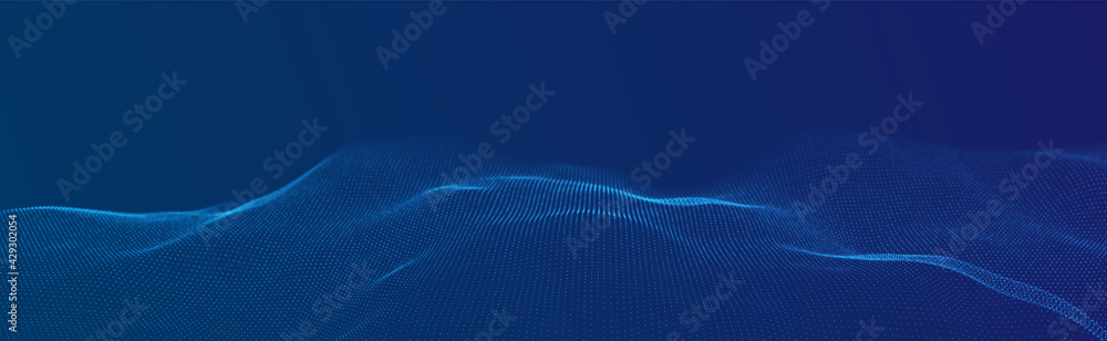 Abstract technology background. Digital blue particle wave. Sound structure visualization. Flow dot landscape. Abstract technology background. Digital blue particle wave. Sound structure visualization. Flow dot landscape.