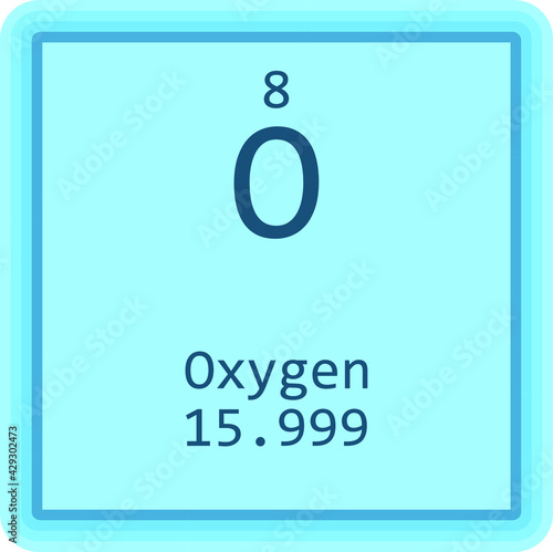 O Oxygen Non reactive metal Chemical Element Periodic Table. Square vector illustration, colorful clean style Icon with molar mass and atomic number for Lab, science or chemistry education.