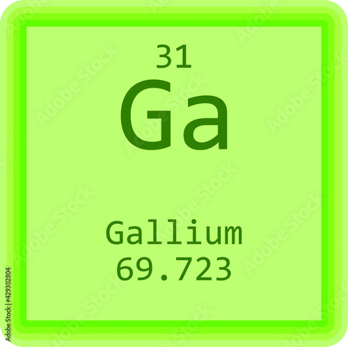 Ga Gallium Post transition metal Chemical Element Periodic Table. Square vector illustration, colorful clean style Icon with molar mass and atomic number for Lab, science or chemistry education.