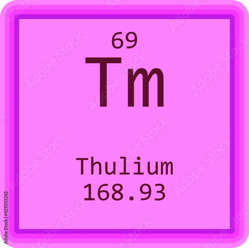 Tm Thulium Lanthanide Chemical Element Periodic Table. Square vector illustration, colorful clean style Icon with molar mass and atomic number for Lab, science or chemistry education.