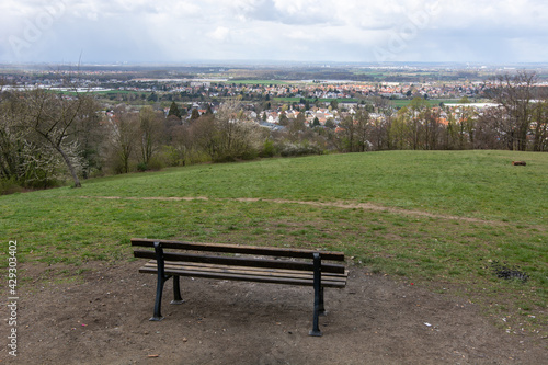 View above the region Bergstrasse near Darmstadt from a bench near the old monastery "Heiligenberg"