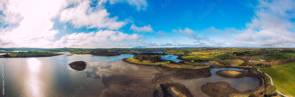 Obraz premium aerial panoramic view of Spring countryside landscape,Northern Ireland