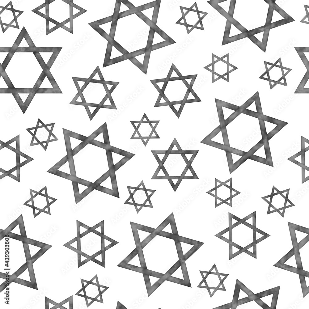 Illustration black and white Star of David pattern background that is seamless Illustration black and white Star of David pattern background that is seamless
