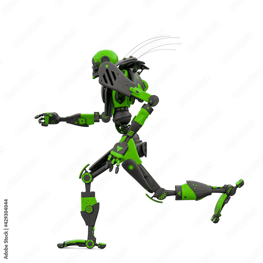 skeleton robot is running in white background side view skeleton robot is running in white background side view