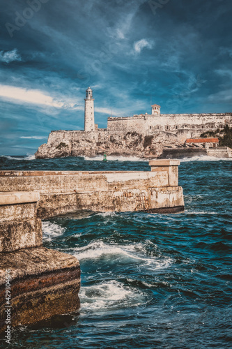 Photography The fortress and lighthouse of El Morro and the Malecon seawall in Havana