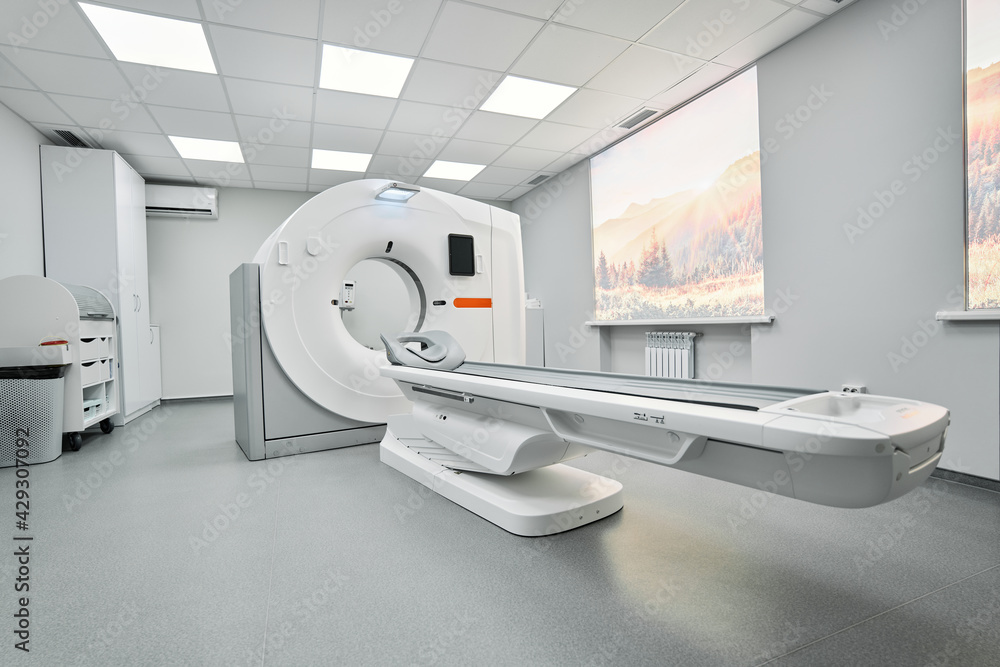 MRI - Magnetic resonance imaging scan device in Hospital. Medical Equipment and Health Care. CT - Computerized Tomography Scan Device in Hospital. MRI - Magnetic resonance imaging scan device in Hospital. Medical Equipment and Health Care. CT - Computerized Tomography Scan Device in Hospital.