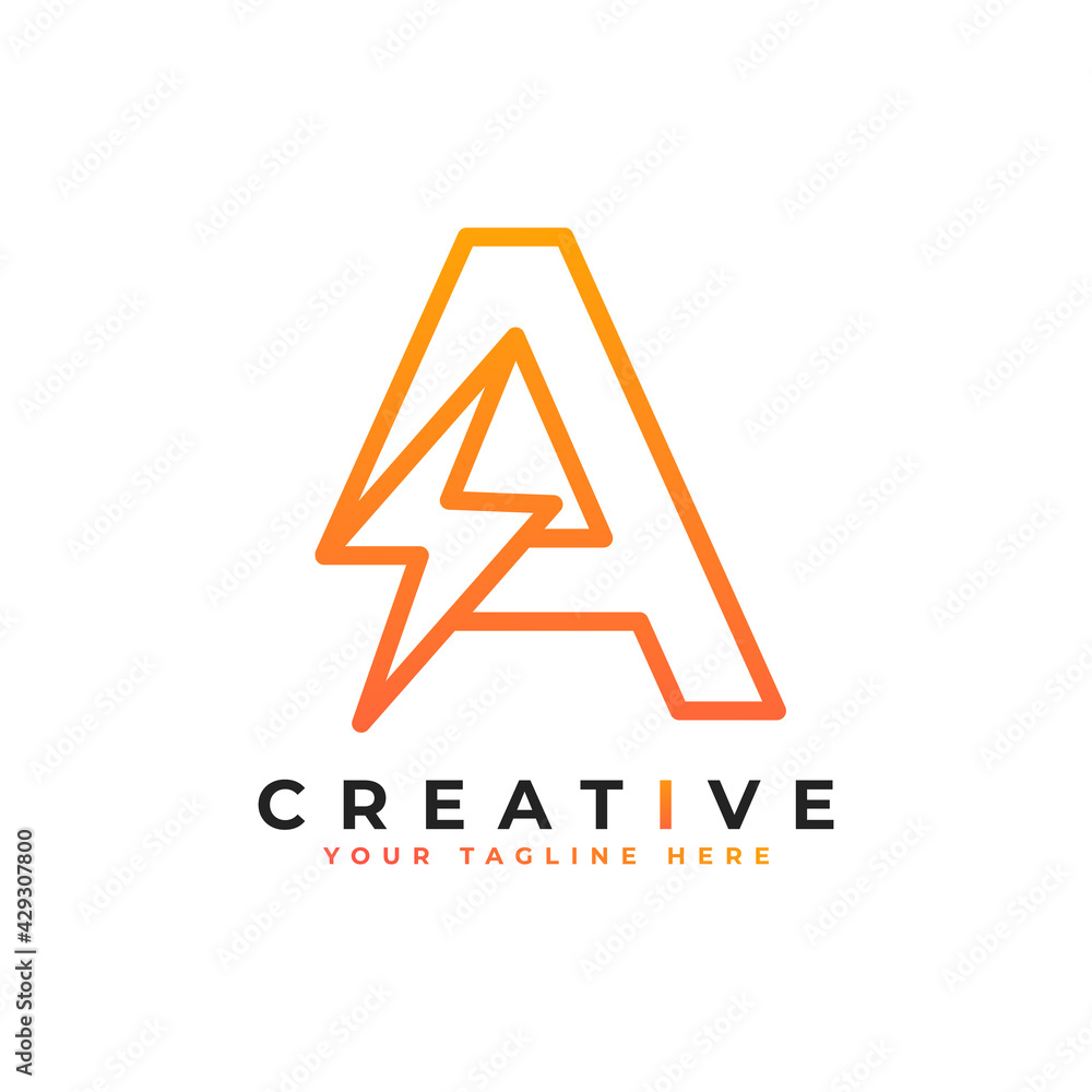 Initial Letter A Logo With Lighting Thunder Bolt in Linear Style. Alphabet Suitable for Fast, Power, Flash, Electric, Identity, Moving and Speed. Initial Letter A Logo With Lighting Thunder Bolt in Linear Style. Alphabet Suitable for Fast, Power, Flash, Electric, Identity, Moving and Speed.
