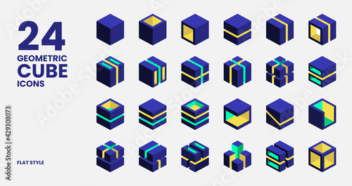 Geometric Cube Icons Collection In Flat Style