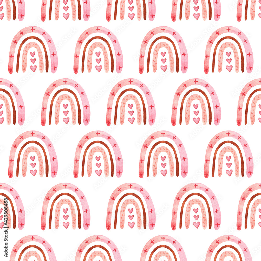 Seamless pattern with boho rainbow with star in neutral color. Watercolor hand drawn illustration digital paper Seamless pattern with boho rainbow with star in neutral color. Watercolor hand drawn illustration digital paper