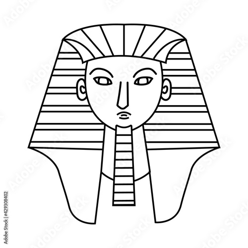 line art, black color pharaohs on white isolated background, close up, Egyptian culture, antiquities