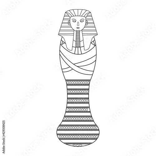 line Art sarcophagus of the Egyptian pharaoh in black on a white background