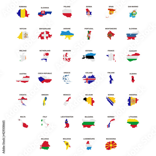 map of countries in the continent of European icon set vector sign symbol