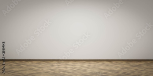 empty white wall with wooden floor 3d render illustration