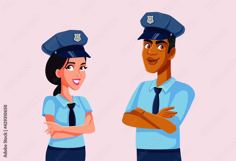 Policeman and Policewoman Standing Together Vector Illustration Policeman and Policewoman Standing Together Vector Illustration
