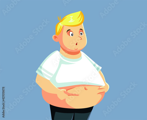 Overweight Man Grabbing Abdominal Fat Vector Illustration