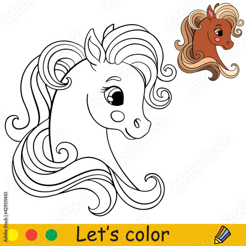 Cute head of pony in profile coloring vector