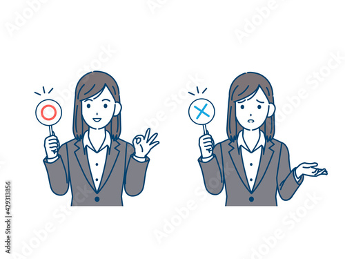 スーツ姿の女性　会社員　正解と不正解　イラスト素材