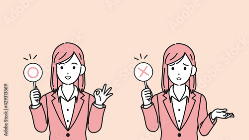 スーツ姿の女性　会社員　正解と不正解　イラスト素材