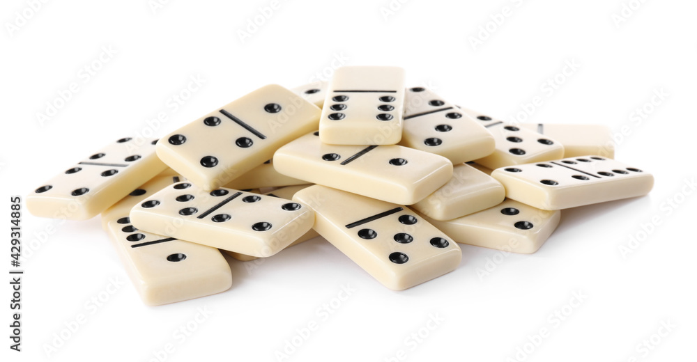 Pile of classic domino tiles on white background Pile of classic domino tiles on white background