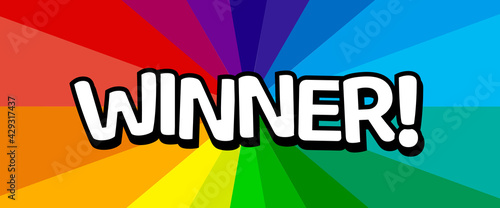 Winner on radial stripes background vector illustration.