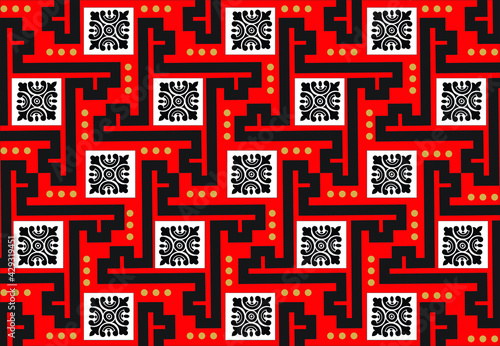Geometric Indonesian batik motifs with distinctive Balinese floral pattern