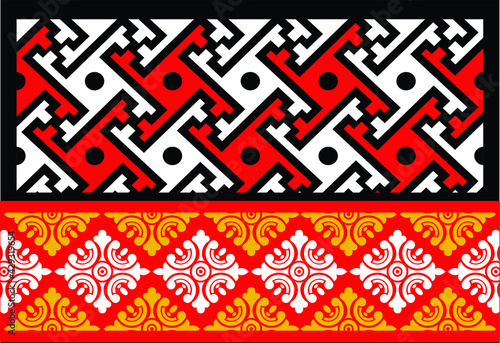 Geometric Indonesian batik motifs with distinctive Balinese floral pattern