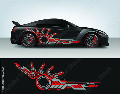 Vinyl sticker Decals set for Car truck mini bus modify Motorcycle. Racing Vehicle Graphic kit isolated vector design race Elegant stripes. modern red technology background for wrap	