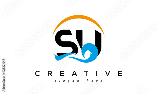 letter SU beach and island logo design