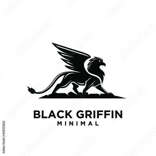 premium black minimal Griffin Mythical Creature Emblem mascot Vector Design Logo 