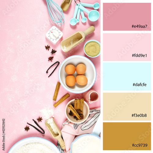 Designer Pack Color Palette inspired by cooking and baking theme creative concept. Designer pack with photograph and swatches with hex codes references.
