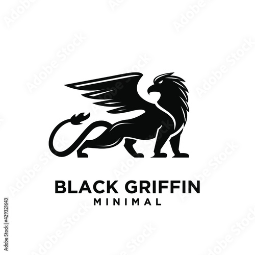 premium black minimal Griffin Mythical Creature Emblem mascot Vector Design Logo 
