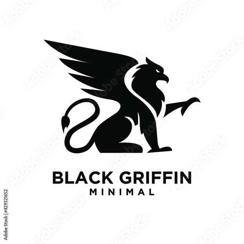 premium black minimal Griffin Mythical Creature Emblem mascot Vector Design Logo 