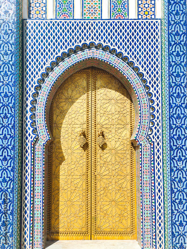 Golden Moroccan Royal Palace door at Fes, Morocco