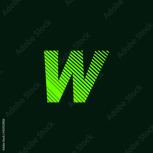 letter W cursive texture in green color with slanted lines, speed and movement