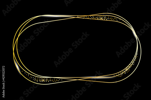 Oval gold frame on dark background. Wedding design. Vector illustration. Stock image.