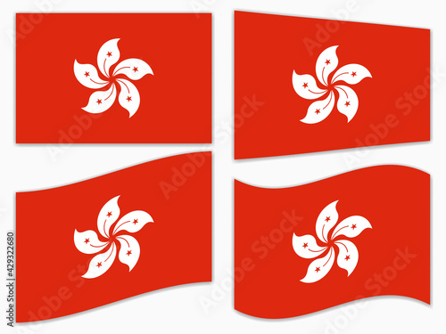 isolated Hong Kong flag set waving by the wind shapes, element for icon, label, banner, button etc. vector design.