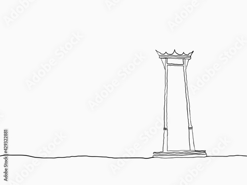 black simple childish continuous hand drawn  line art giant swing in Bangkok of Thailand on white background for wallpaper, label, banner, wrapping etc. vector design.