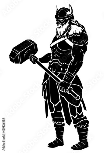 Medieval Viking Full Body Stance, Detailed Silhouette