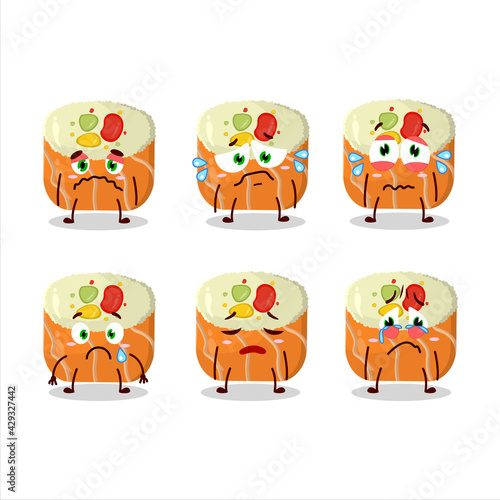 Norimaki sushi cartoon character with sad expression