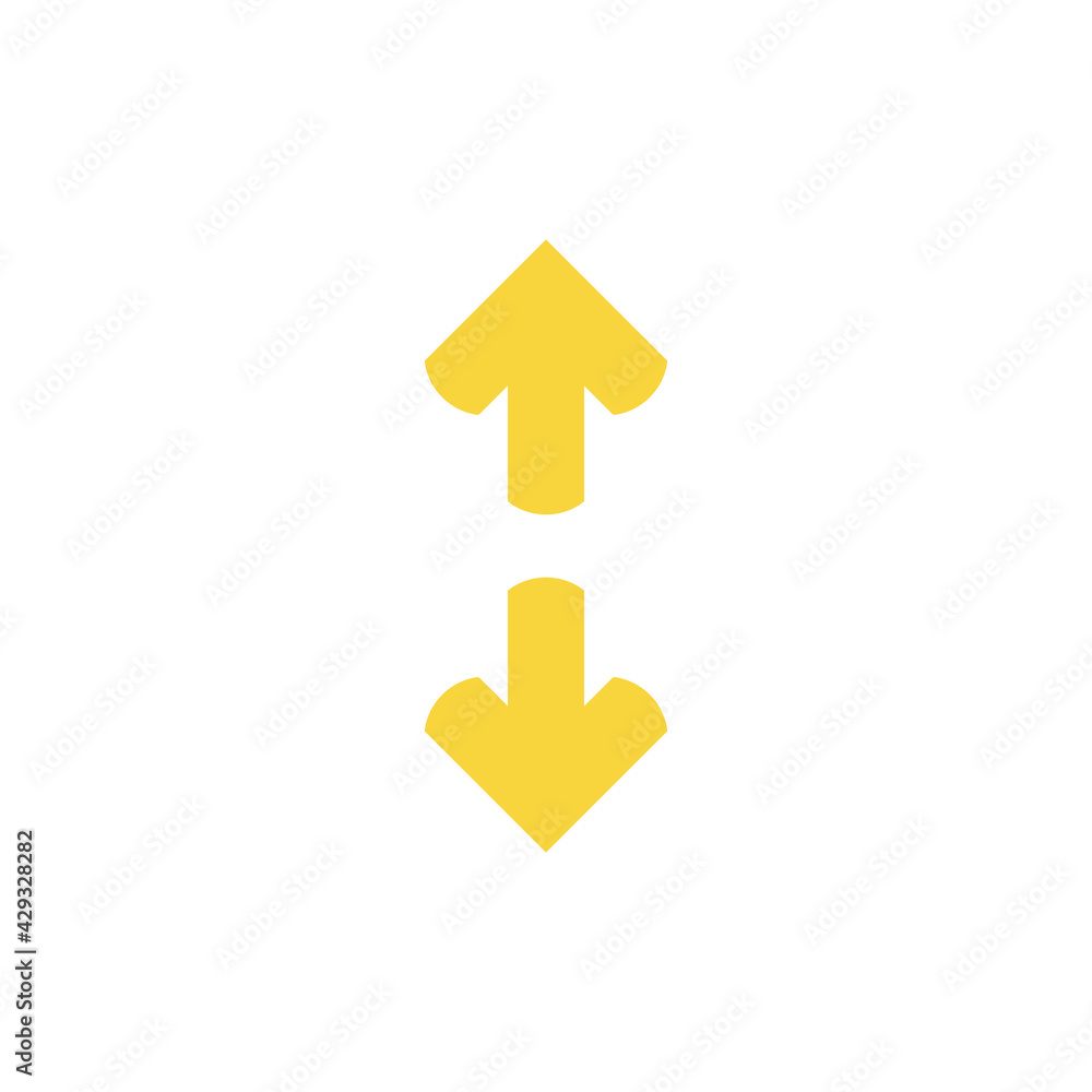 Flip Vertical vector icon. two yellow opposite arrows isolated on white. Flip Vertical vector icon. two yellow opposite arrows isolated on white.